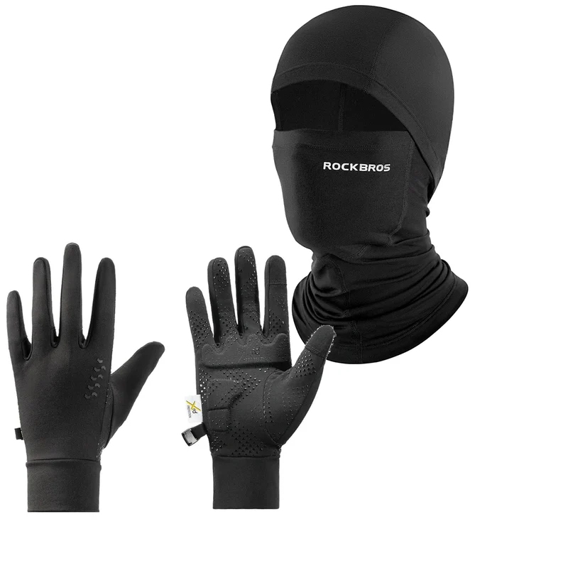 ROCKBROS Winter Set: Sturmhaube Merinowolle & ThermoGrip Fahrradhandschuhe Lang
