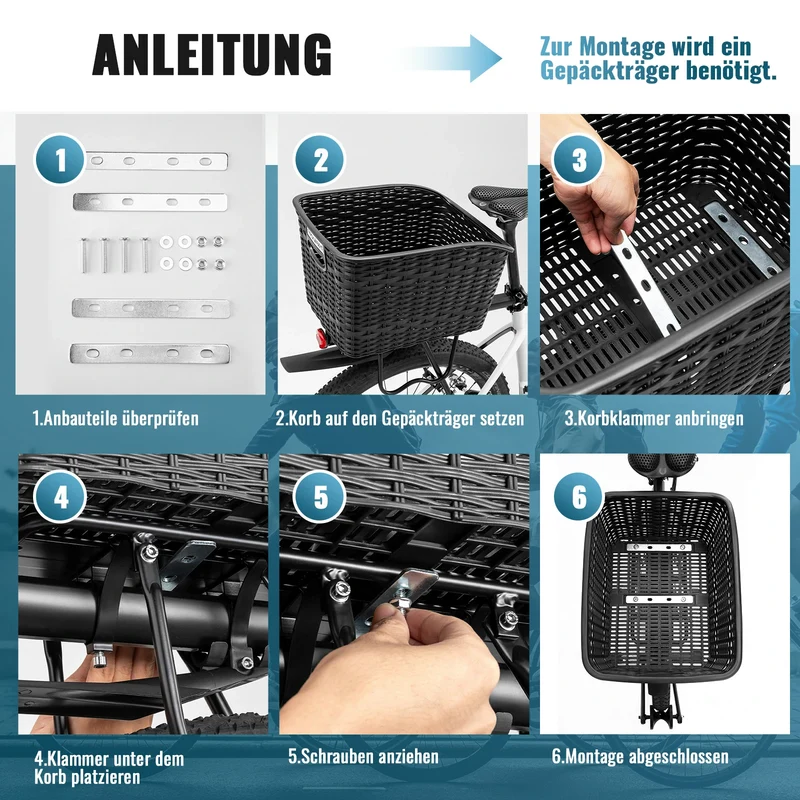 Fahrradkorb Hinten für Gepäckträger, mit ausziehbarem Deckel