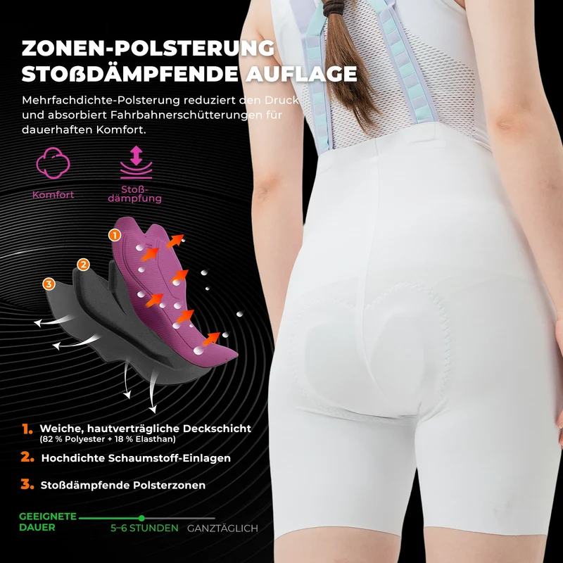 TVI Damen Bib-Shorts Fahrradhose Zonen-Polsterung (5-6h)