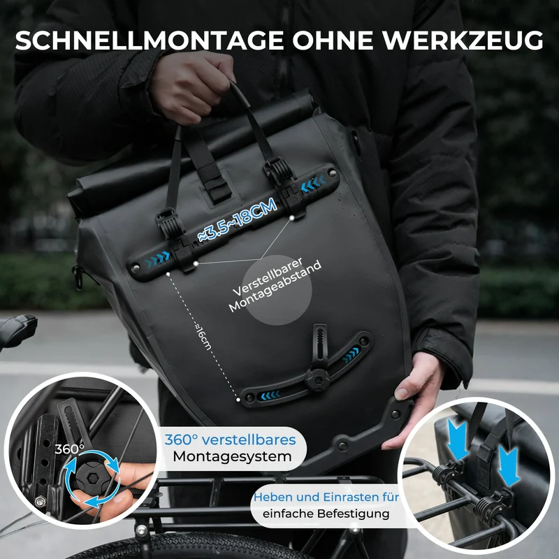 15L-20L Fahrrad Gepäckträgertasche 3-in-1