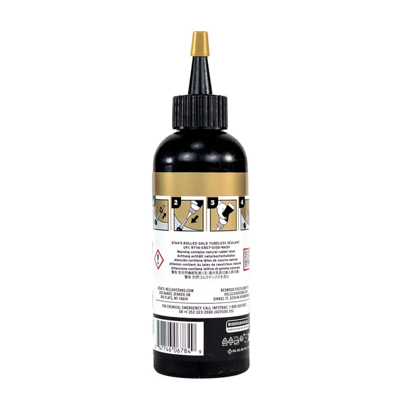 Stans NoTubes Rolled Gold Tubeless Tyre Sealant for Road and Gravel Bikes - 125ml Bottle