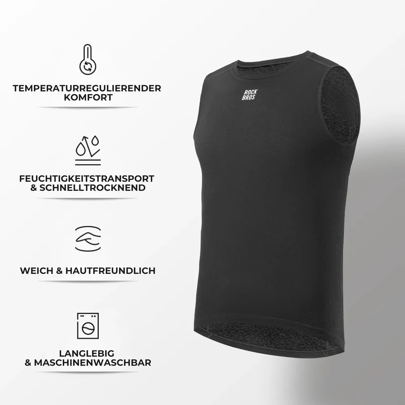 ROAD TO SKY Ärmelloses Merino Fahrrad Unterhemd, Wärmendes Funktionsshirt aus Merinowolle