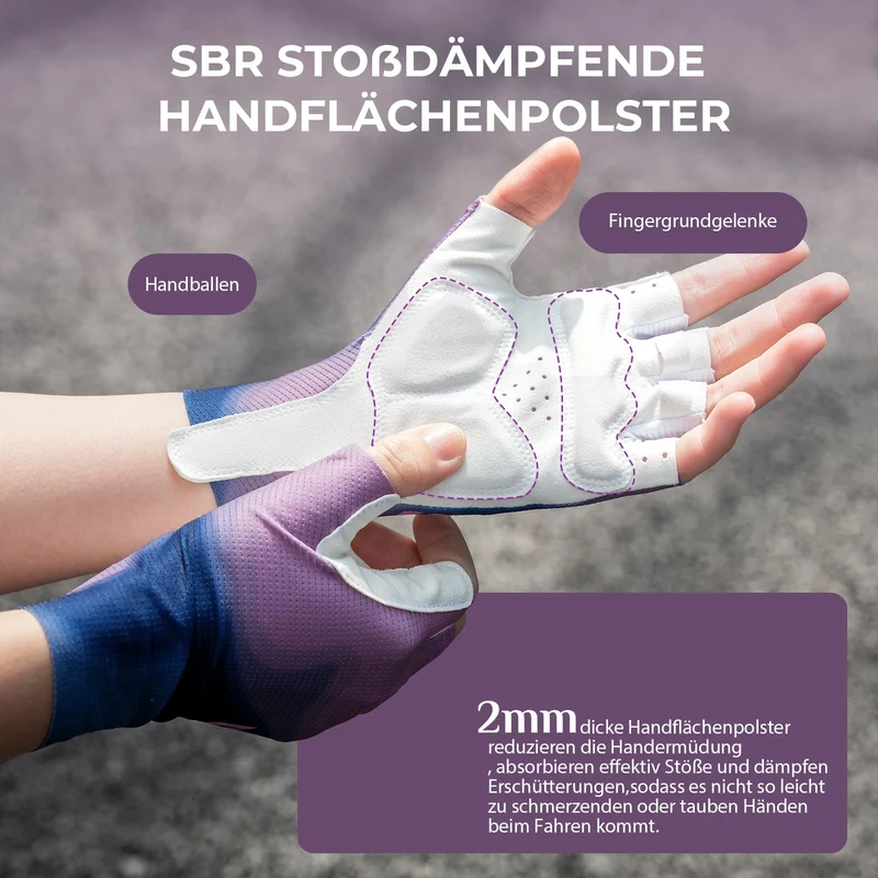 TVI Fahrradhandschuhe Damen Sommer Halbfinger Handschuhe, mit SBR rutschfeste Stoßdämpfung