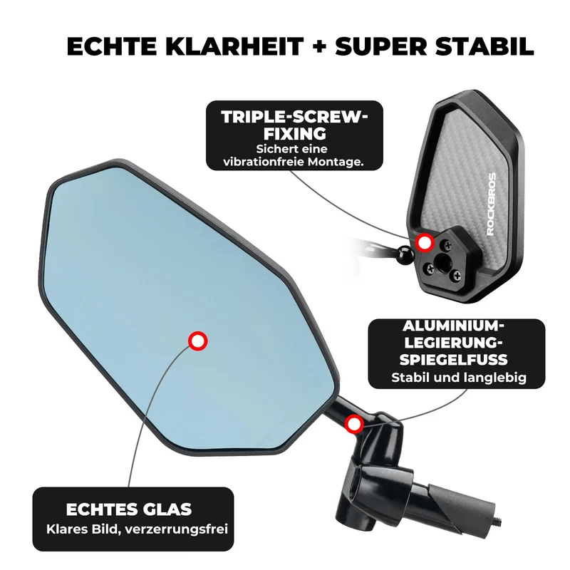 Fahrradspiegel Rückspiegel – Weitwinkel, Blendfrei, Rückblicksicher