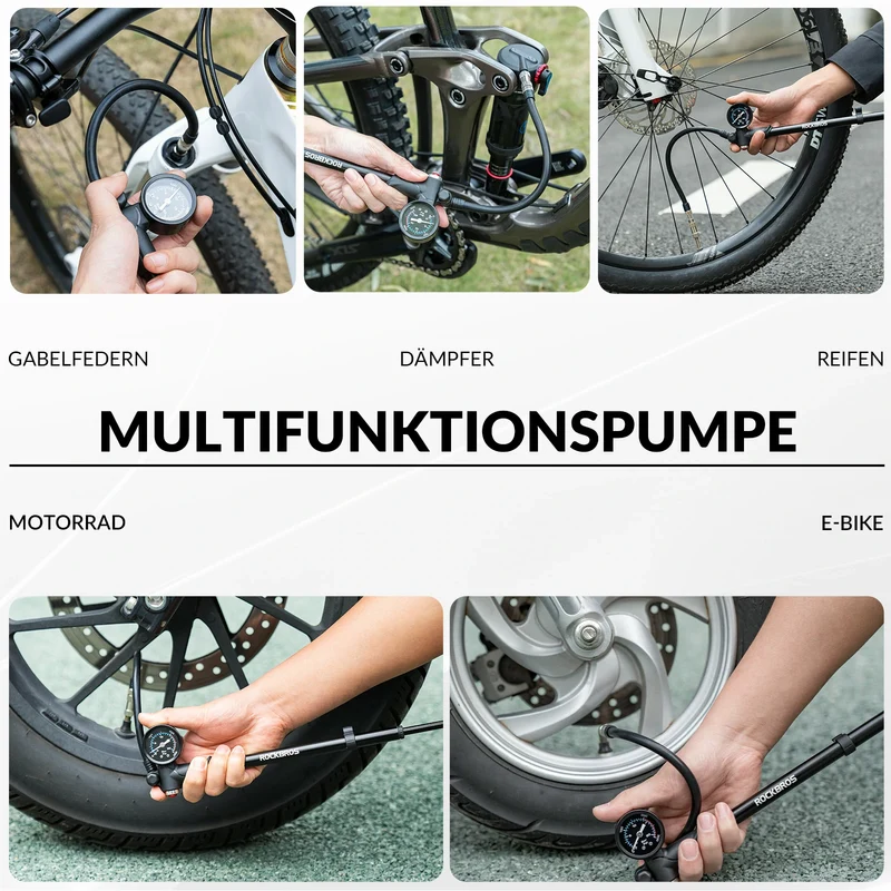 Fahrradpumpe für Gabel, Reifen und Dämpfer, Hochdruck 300 PSI