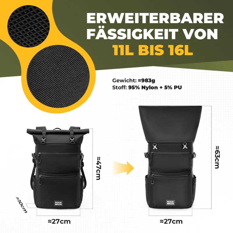 3in1 Fahrradtasche für Gepäckträger 11-16L Volumen