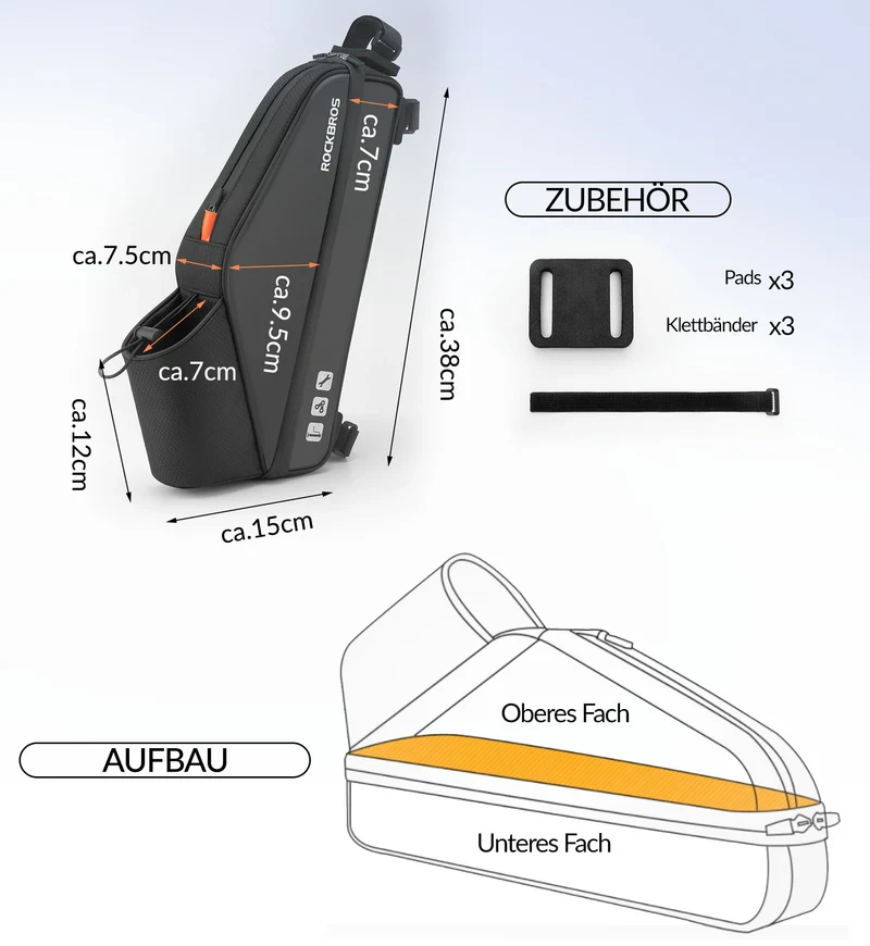 Fahrradtasche Wasserdicht Rahmentasche Dreieckstasche mit Wasserflaschentasche ca. 3L