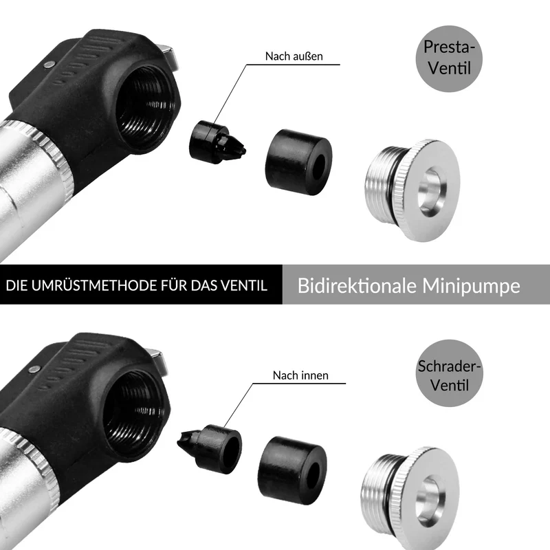 Fahrrad Minipumpe Alu Rahmenpumpe 100PSI Luftpumpe mit Ventile
