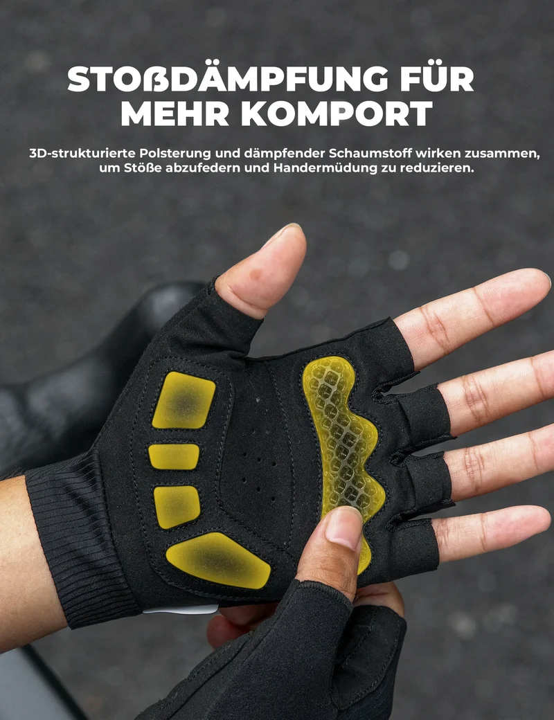Halbfinger-Fahrradhandschuhe Sommer Elastisch & Atmungsaktiv, Anti-Rutsch- und Dämpfungspolster