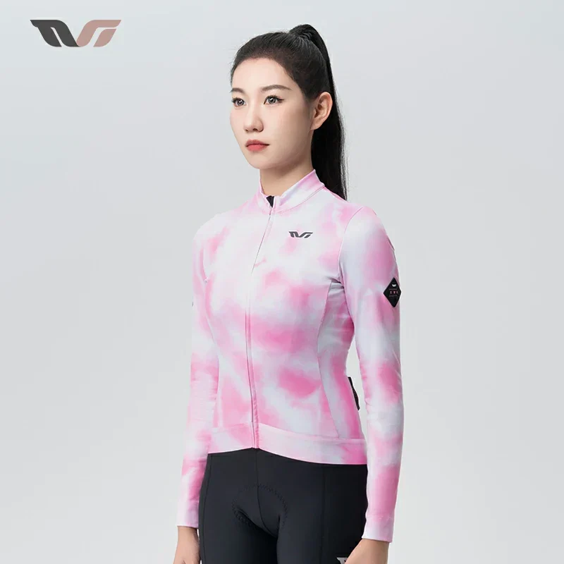 TVI Damen-Radwäsche aus Fleece mit Langarm – Warmes Radsporttrikot-Rosa