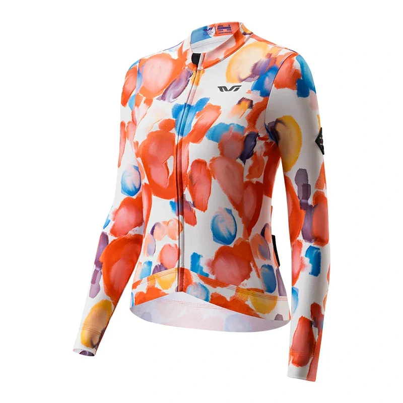 TVI Damen-Radwäsche aus Fleece mit Langarm – Warmes Radsporttrikot-Orange