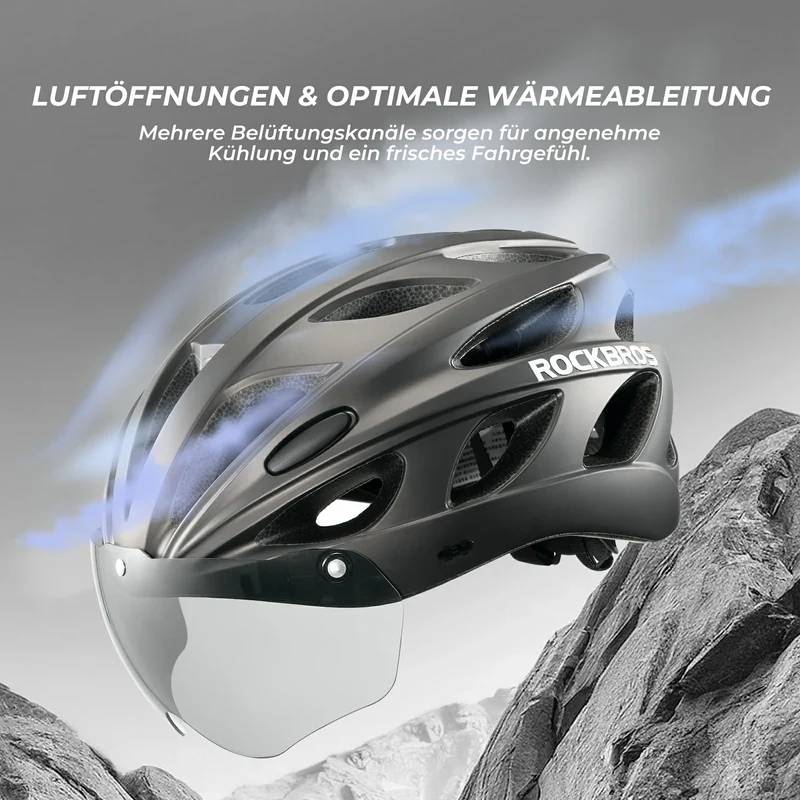 ROCKBROS Kinder Fahrradhelm mit integrierter abnehmbarer Magnetbrillen & Visier