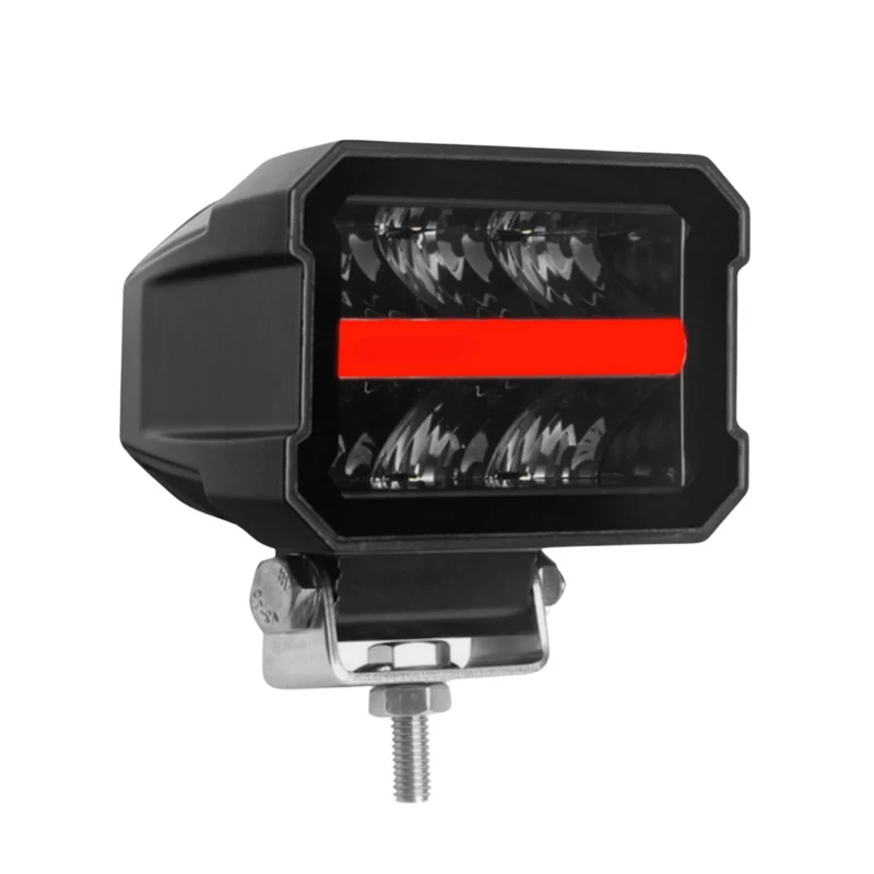 LED-Arbeitsleuchte im dunklen Look mit roter/gelber Positionslichtleiste