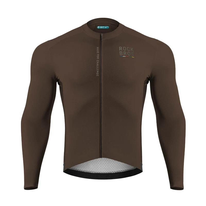 ROAD TO SKY Langarm-Radtrikot Herren Jersey Erdgrau/Braun
