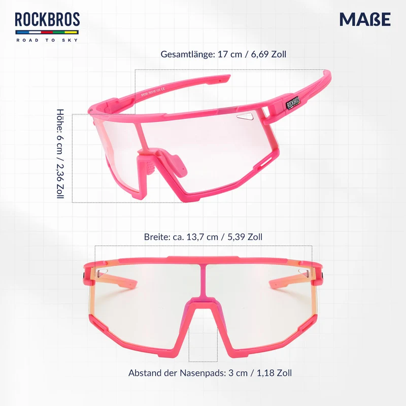 ROAD TO SKY Photochrome Fahrradbrille UV400 Schutz Verstellbare Nasenpads