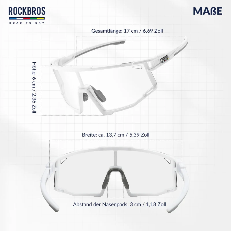 ROAD TO SKY Photochrome Fahrradbrille UV400 Schutz Verstellbare Nasenpads