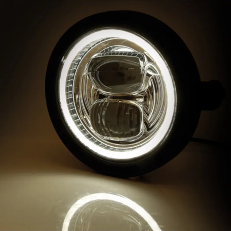 LED-Scheinwerfer 5 3/4 Zoll Highsider Frame-R2 Typ 7 schwarz Seitlich E-geprüft