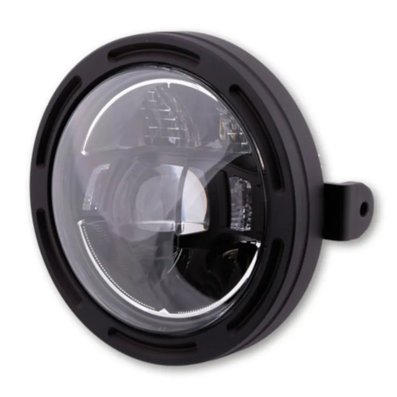 LED-Scheinwerfer 5 3/4 Zoll Highsider Frame-R2 Typ 10 schwarz Seitlich E-geprüft