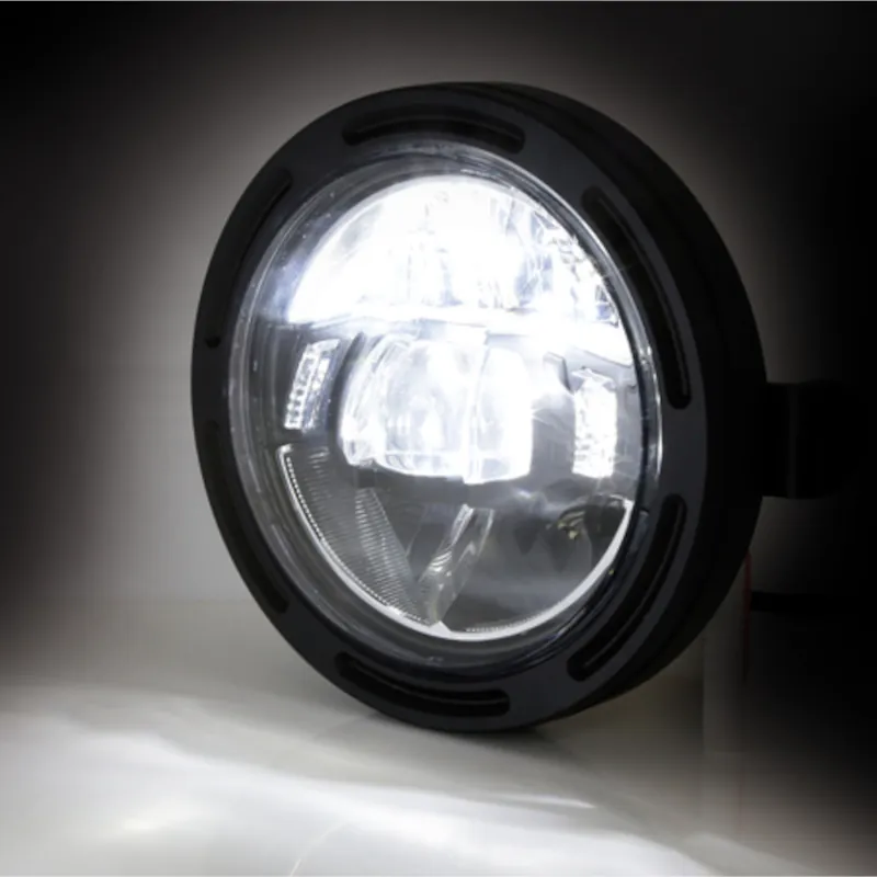 LED-Scheinwerfer 5 3/4 Zoll Highsider Frame-R2 Typ 10 schwarz Seitlich E-geprüft