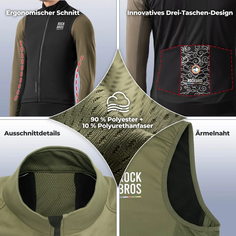 ROAD TO SKY Herren Fahrradjacke Ärmellose Weste Laufweste Atmungsaktiv