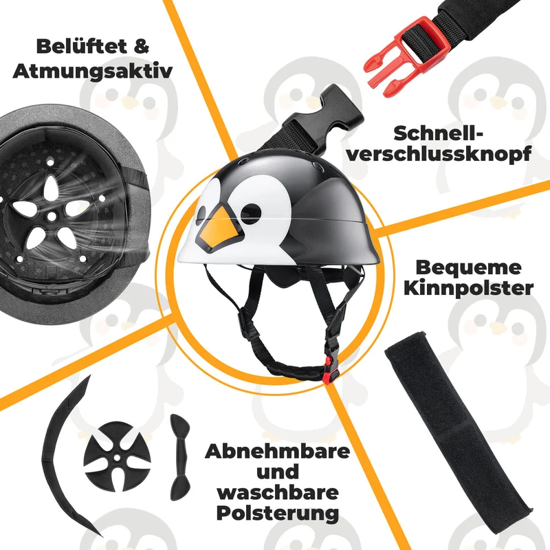 Kinderhelm Fahrradhelm 48-52cm 2-5 Jahre – Pinguin-Design
