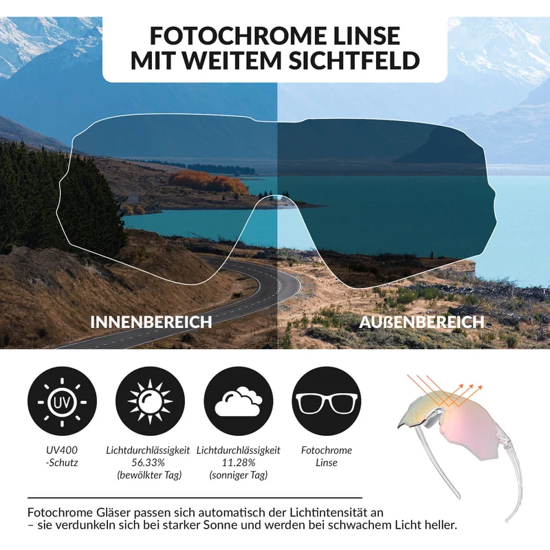 Fahrradbrille Selbsttönend UV400-Schutz Ohne Rahmen -SWIFT