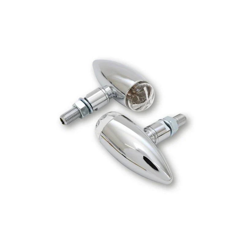 LED-Blinker Paar Highsider Micro-Bullet chrom, Klar, M10, E-geprüft, 12V/1W