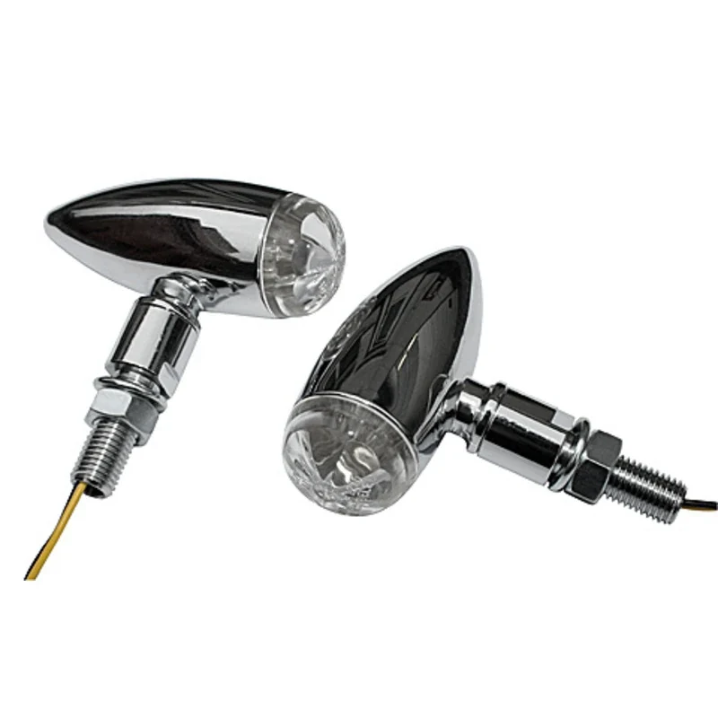 LED-Blinker Paar Highsider Micro-Bullet chrom, Klar, M10, E-geprüft, 12V/1W