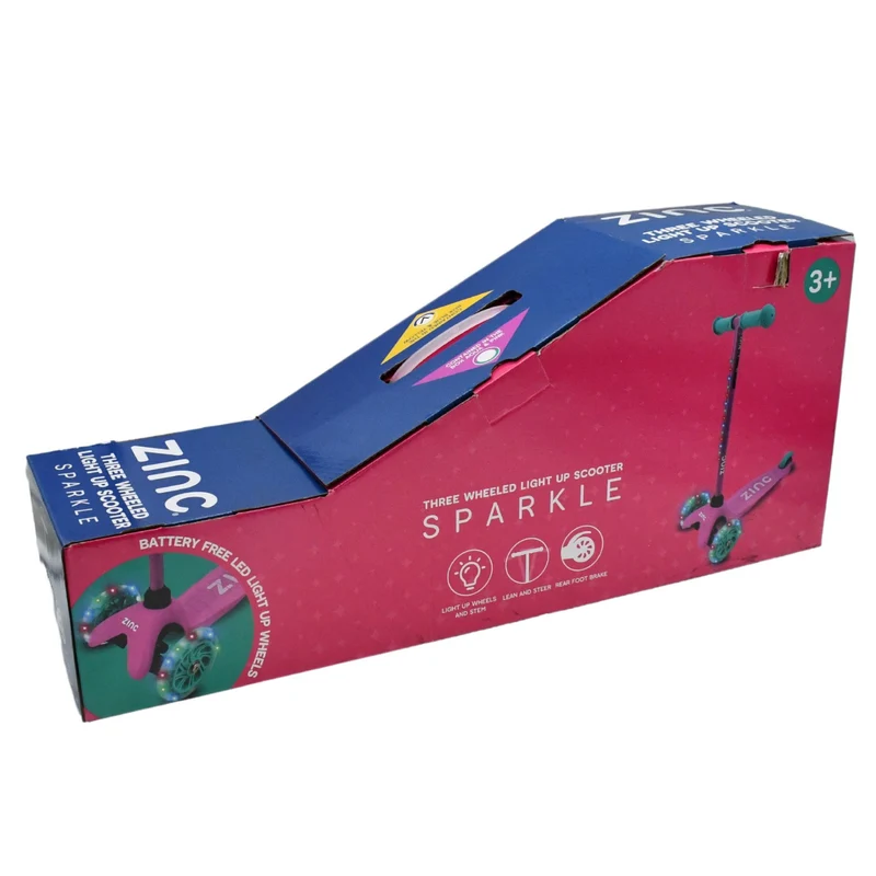 Zinc 3 Wheeled Sparkle Light Up Stunt Scooter Pink/Aqua