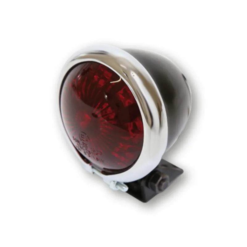 LED-Rücklicht Bates-Style schwarz, Chromring, Rot, Ø 57 mm, E-geprüft, 12V/0,3W