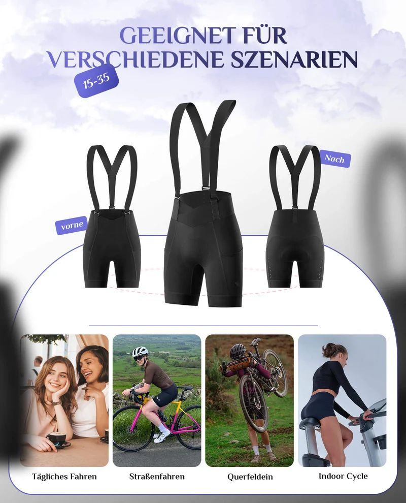 ROCKBROS TVI Fahrradhose Damen mit abnehmbaren Kurz Radsport Trägerhose