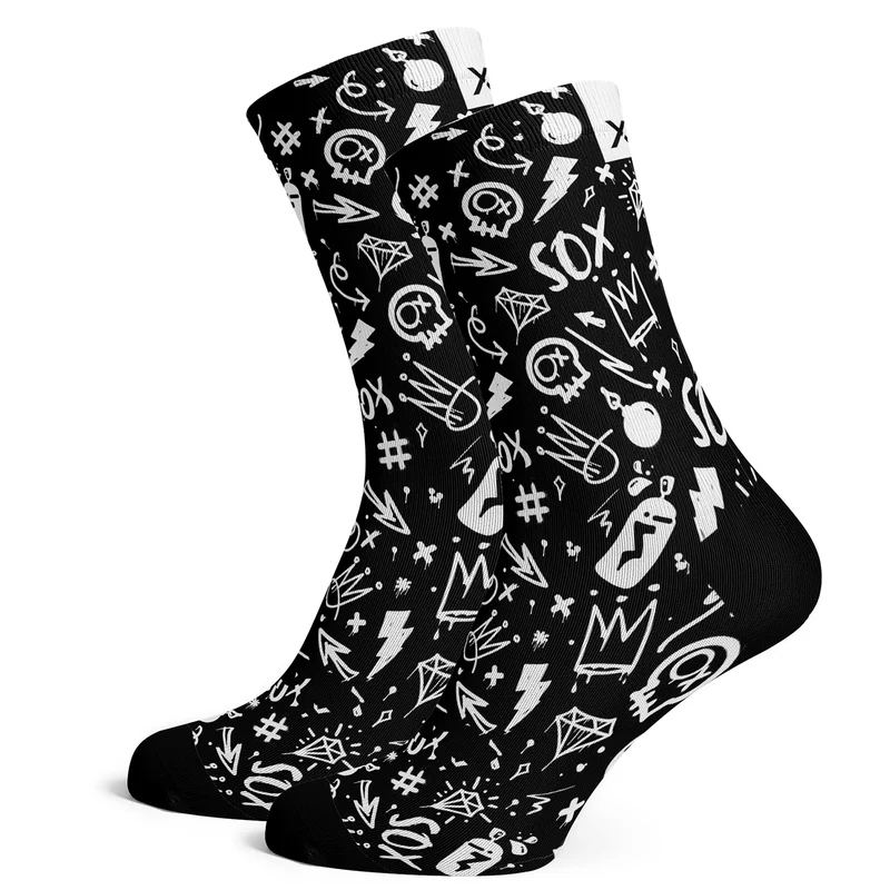 Sox Footwear Doodle Black Mono-Chrome Premium Crew Socks