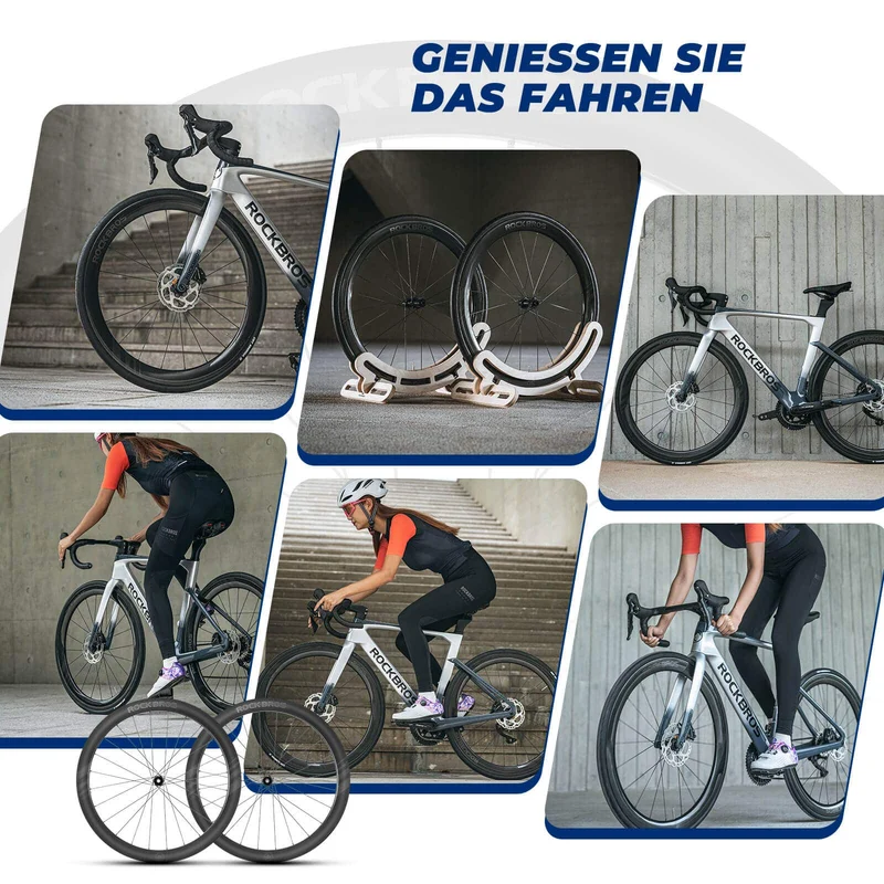 ROCKBROS T700 Carbon Laufradsatz 28‘‘ 50mm Scheibenbremse Steckachse Laufrad Set für Rennrad und SHIMANO 8-12 Fach 24 Speichen 36T-Stahllager