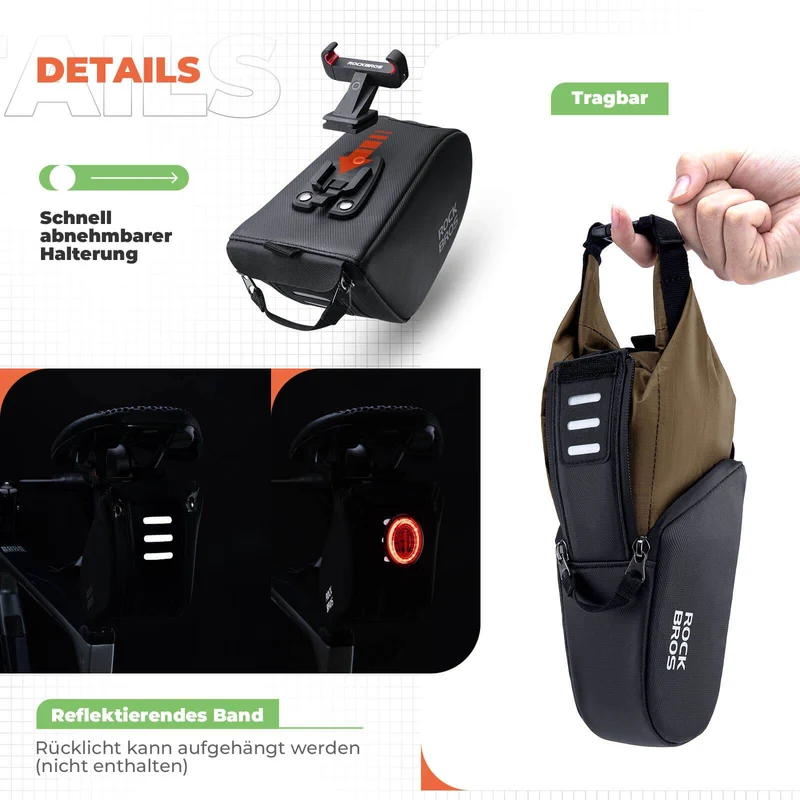 ROCKBROS Satteltasche Wasserdichte Fahrradtasche Erweiterbar mit Innentasche