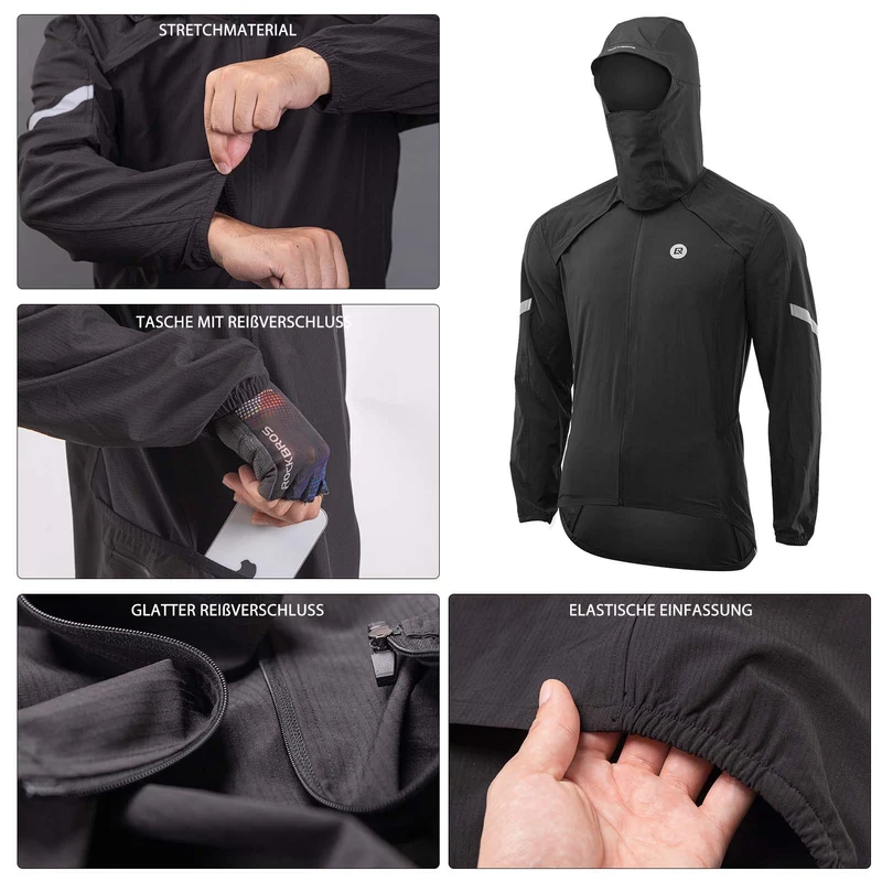 ROCKBROS Winddichte Fahrrad Jacke mit abnehmbarem Ärmel Softshelljacke