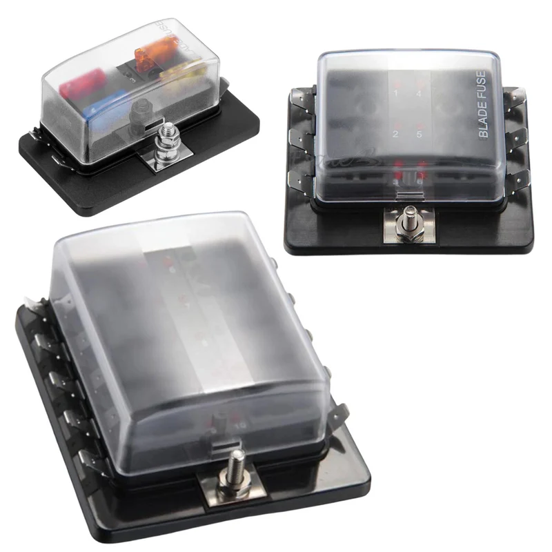 Standard-Flachsicherungskasten mit gemeinsamer Sammelschiene für LEDs / 6.3-mm-Flachsteckeranschluss