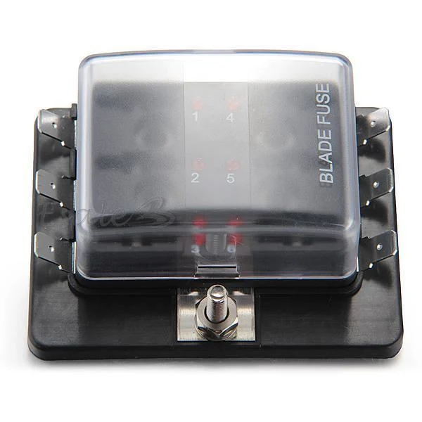 Standard-Flachsicherungskasten mit gemeinsamer Sammelschiene für LEDs / 6.3-mm-Flachsteckeranschluss