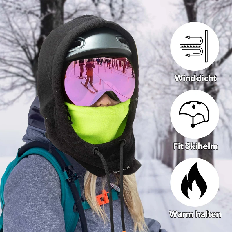 ROCKBROS Winter Skimaske Vlies Balaclava für Frauen und Männer Schwarz Grün