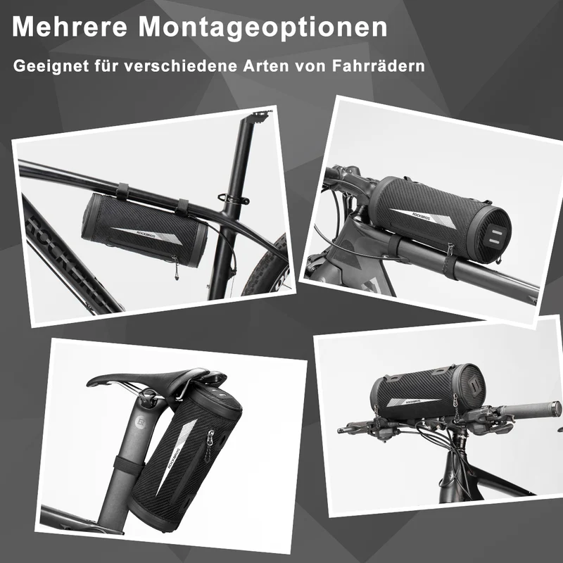 ROCKBROS 3 in 1 Praktisch Lenkertasche Zylindrisch Multifunktional 2L