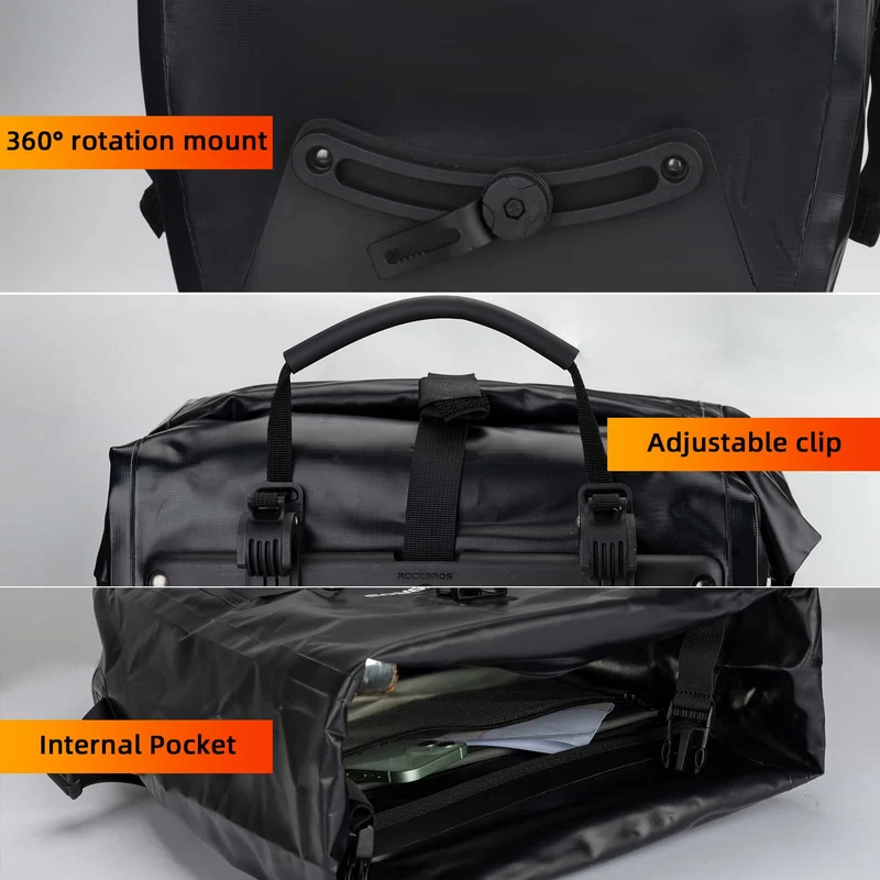 ROCKBROS Gepäckträgertasche 25L-32L 100 % wasserdicht mit Tragegriff