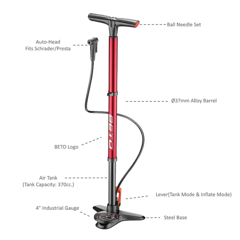 Beto Surge Tubeless Floor Pump With Gauge CFL-003AGD Tubeless Tyre Inflator