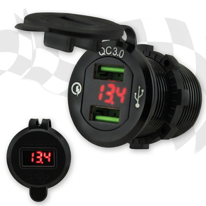 USB Steckdose 3.0 mit Voltanzeige, 2x USB-A, schwarz