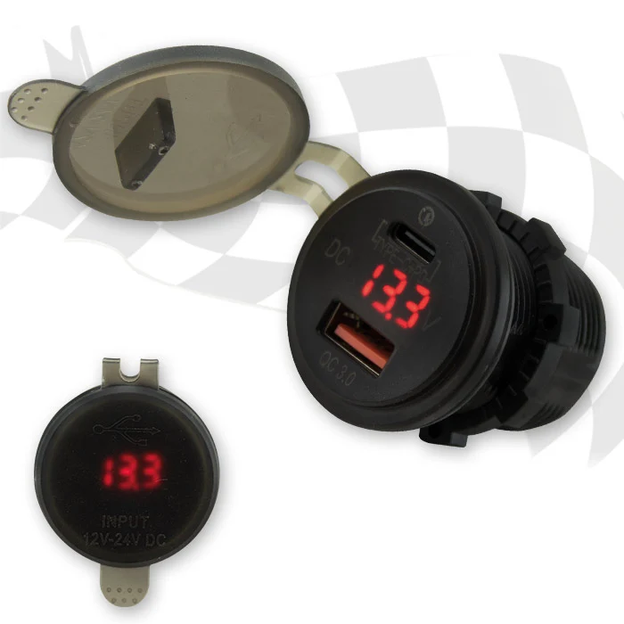 USB Steckdose 3.0 mit Voltanzeige, 1x USB-A, 1x USB-C