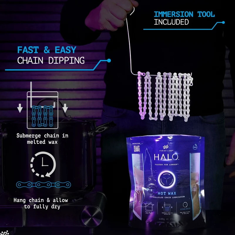 Finish Line Halo Hot Wax Lubricant Melts 600g Granular Double Boil Bag Bike Chain Lube