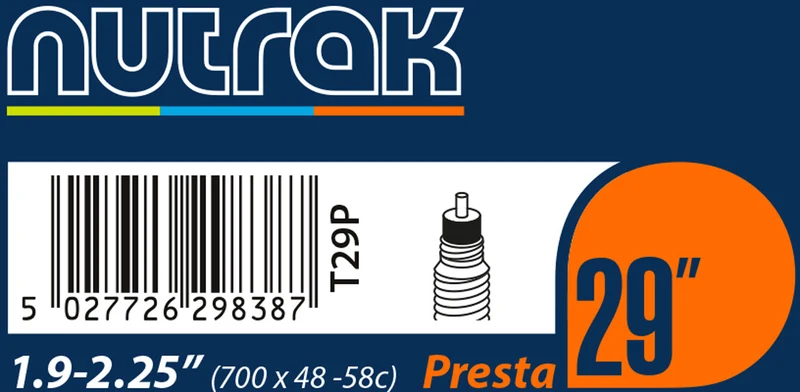 Nutrak Butyl Tube 29 x 1.9 - 2.2 29 Inch Presta Valve Bike Inner Tube