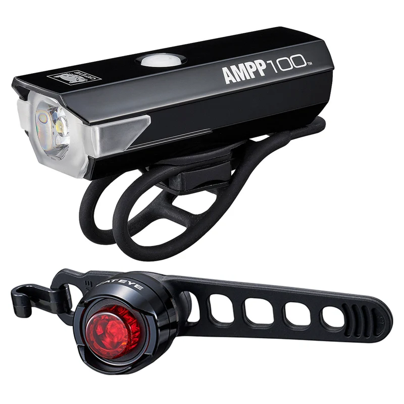 Cateye Ampp 100 Rechargeable Front & Orb Rear Front & Rear Bike Light Set