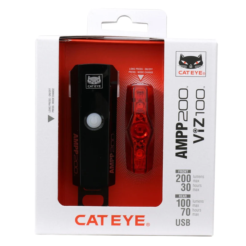 Cateye AMPP 200 / Viz 100 USB-C Front & Rear Bike Light Set