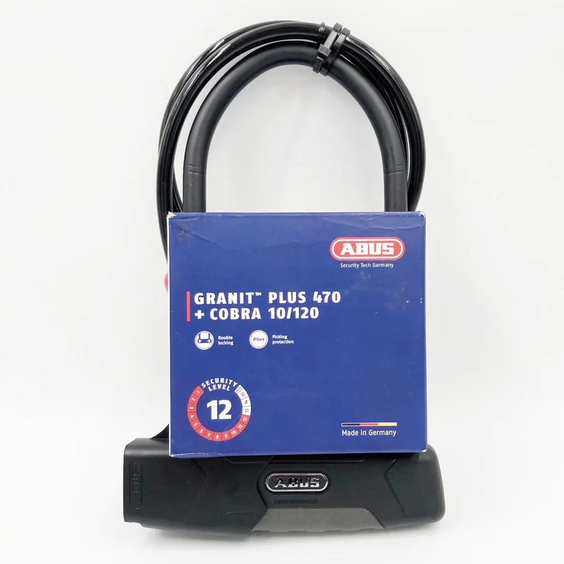 ABUS Granit Plus 470 150 x 230mm & Cobra Loop Cable 10/120 Bike D-Lock Gold Sold Secure