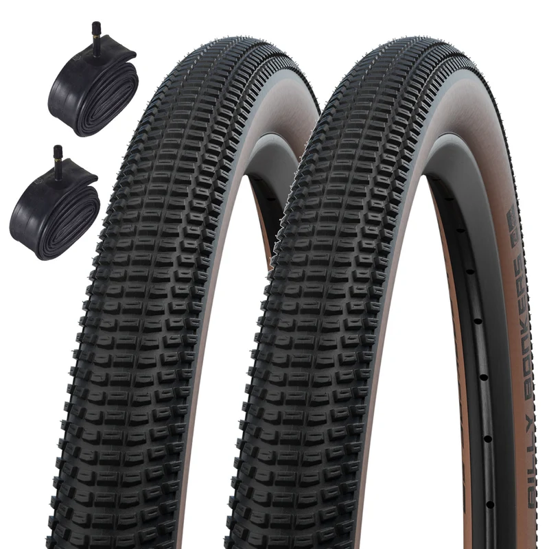 Schwalbe Billy Bonkers Black Bronze Tan 26 x 2.10 Bike Tyres With Schrader Tubes - Pair