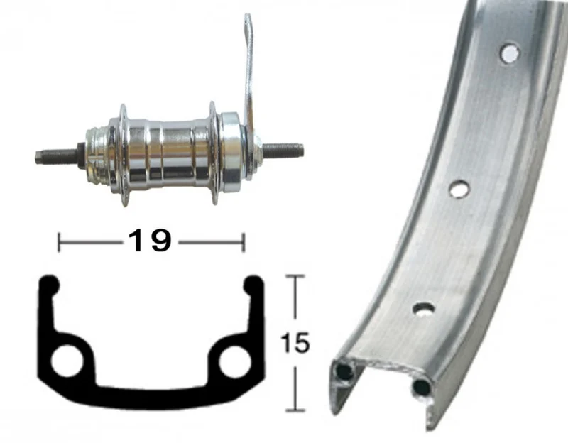 Roland H-Rad 16"305-19RB-Nabe.silb.20L Alu-Kastenfelge silb./matt.Zinkspeichen
